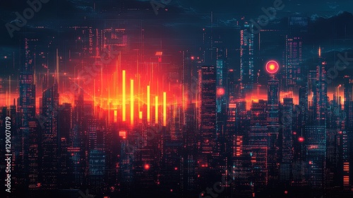 Wallpaper Mural A city built entirely of glowing bar graphs and pie charts, symbolizing progress Torontodigital.ca