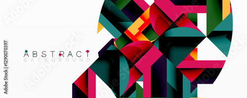 Abstract geometric artwork with interwoven angular and curved shapes, dynamic composition with smooth gradients and bold contrasts