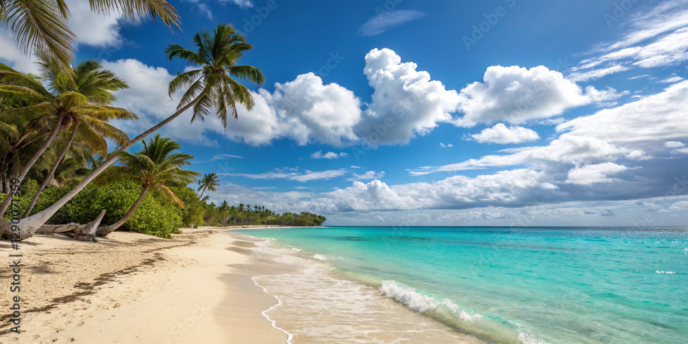 Fototapeta premium Inviting Tropical Summer Beach Background with Golden Sand for Relaxation
