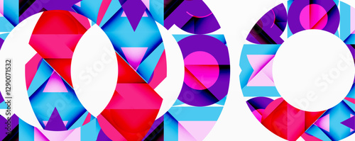 Abstract geometric artwork with interwoven angular and curved shapes, dynamic composition with smooth gradients and bold contrasts
