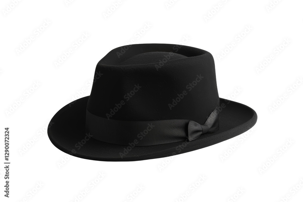Black hat with a black ribbon tied around it, isolated Black hat with a black ribbon tied around it, isolated