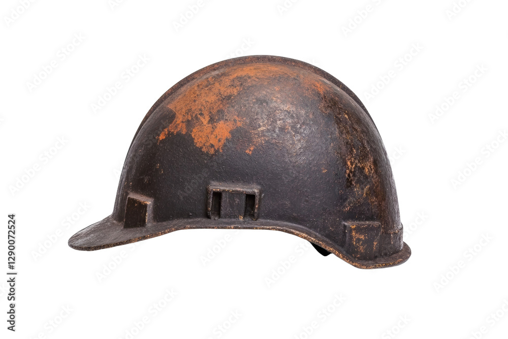 Fototapeta premium Rusted and worn out hard hat, isolated