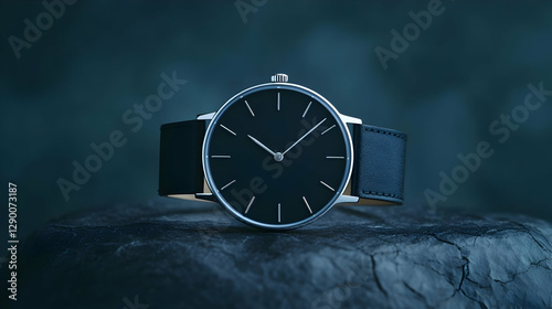 Wallpaper Mural A sleek black watch resting on a textured surface, showcasing minimalistic design and modern elegance. Torontodigital.ca