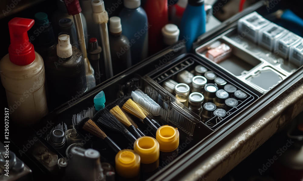 Essential engine maintenance kit featuring high-performance degreasers, advanced lubricants, and premium tools for optimal performance.