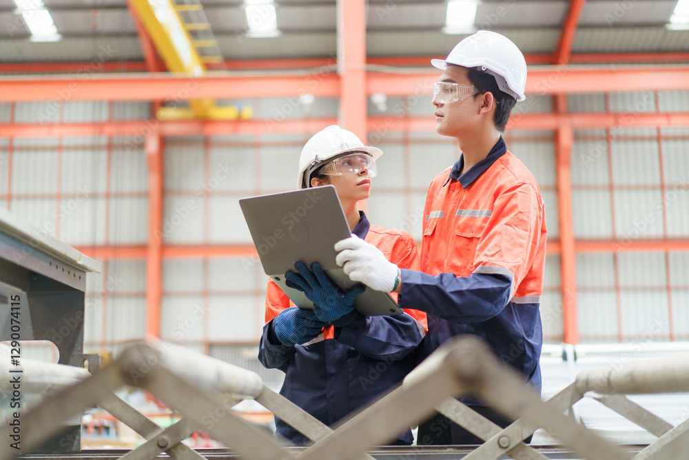 Team of engineers are perform the inspection on a machines. Team of engineers are perform the inspection on a machines.