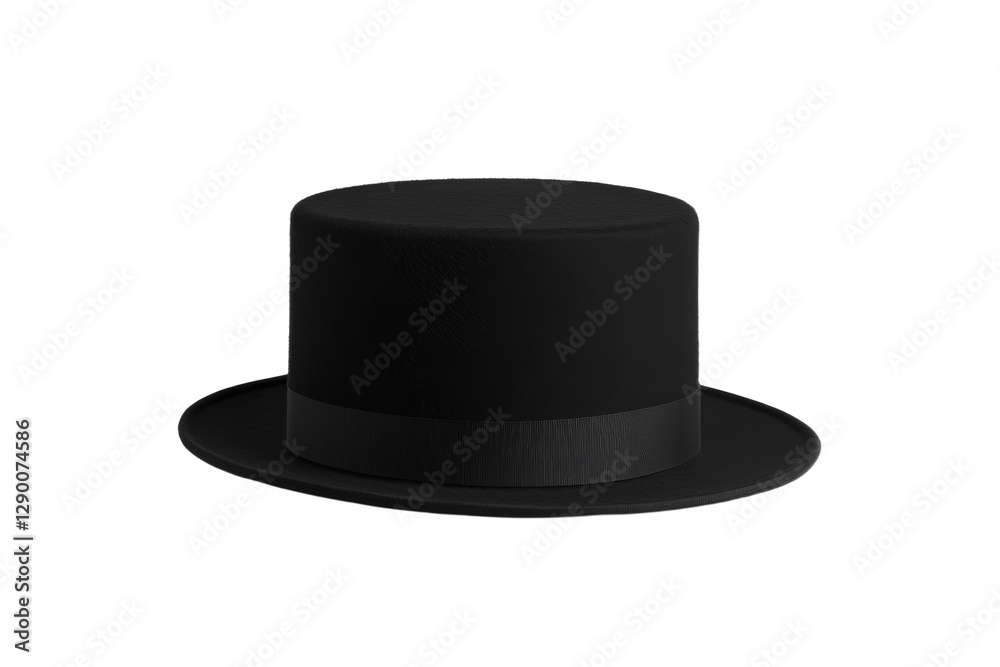 Black hat with a black ribbon around the base, isolated Black hat with a black ribbon around the base, isolated
