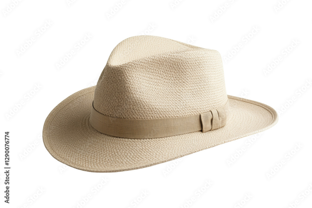 Tan straw hat with a brown band, isolated Tan straw hat with a brown band, isolated