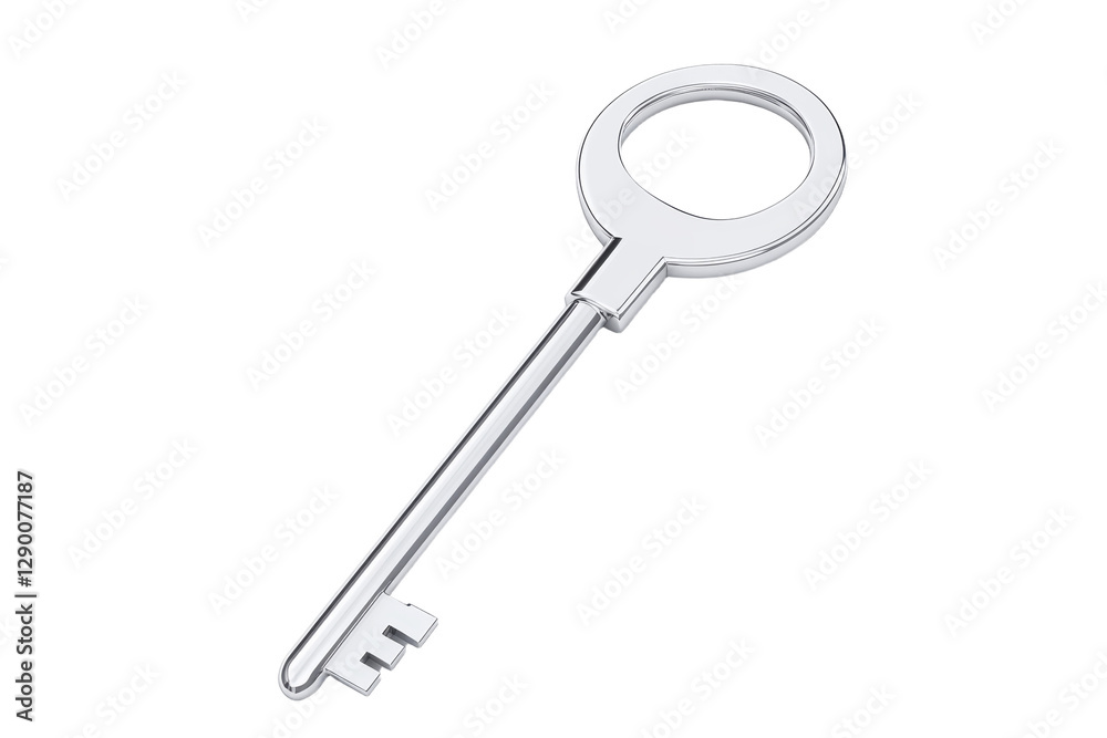 Silver key with a hole in the middle, isolated Silver key with a hole in the middle, isolated