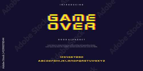 Game Over display font design, alphabet, typeface, letters and numbers, typography. vector illustration