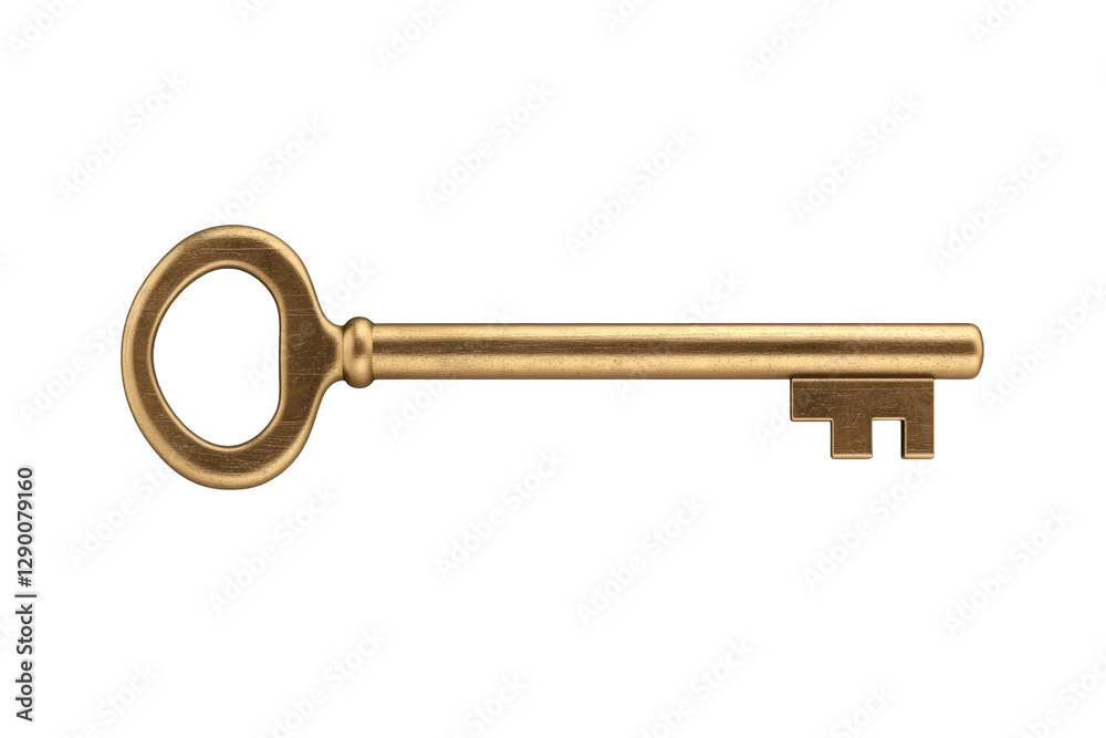 Gold key with a hole in the middle, isolated