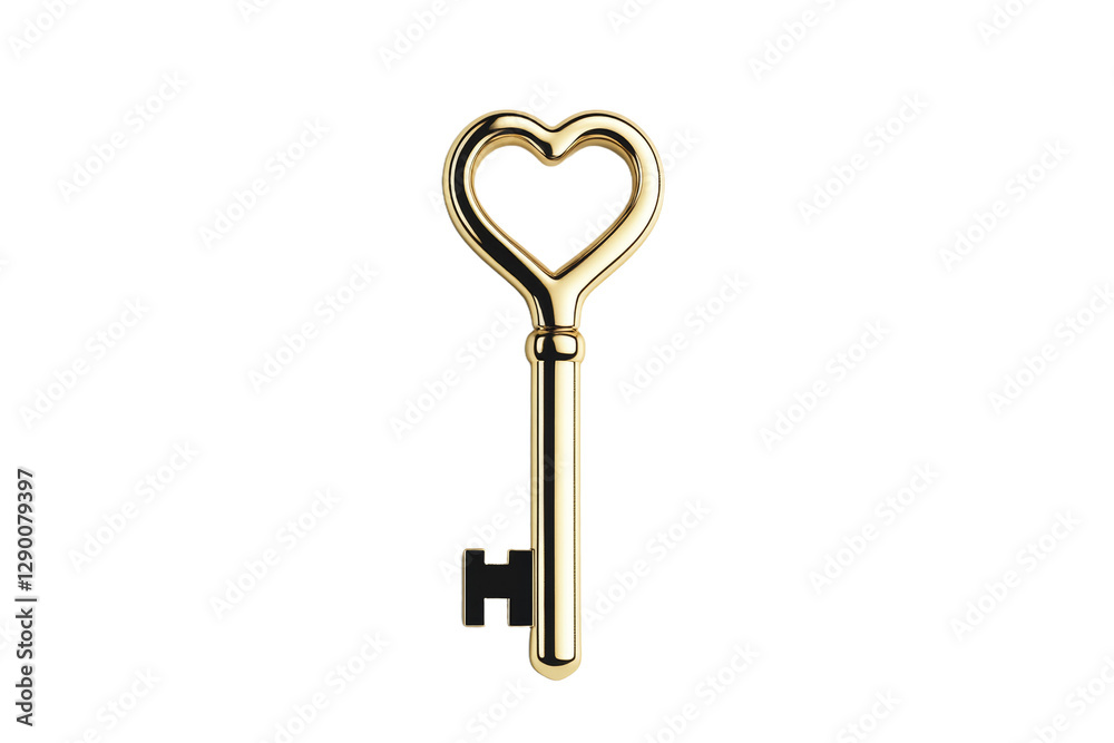 Gold key with a heart on it, isolated Gold key with a heart on it, isolated