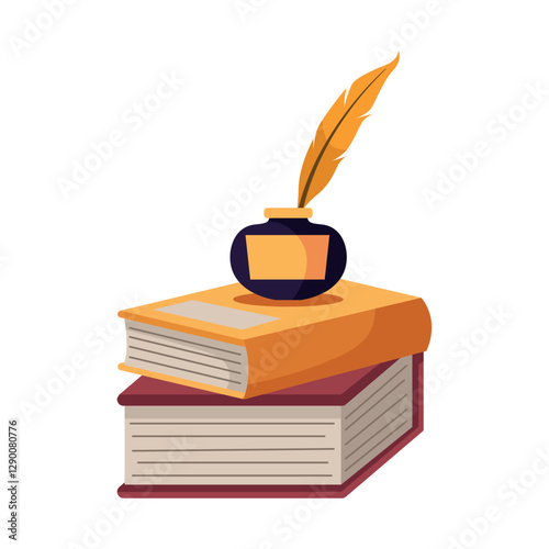 poem books stack with quill pen icon