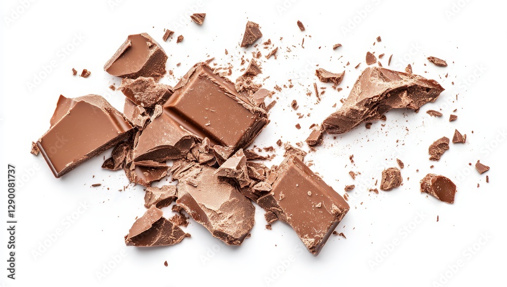 Fototapeta premium Broken milk chocolate bar on white background