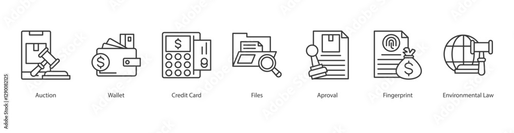 Financial Regulation Icon Sheet auction, wallet, credit card, files, aproval, fingerprint, environmental law Financial Regulation Icon Sheet auction, wallet, credit card, files, aproval, fingerprint, environmental law