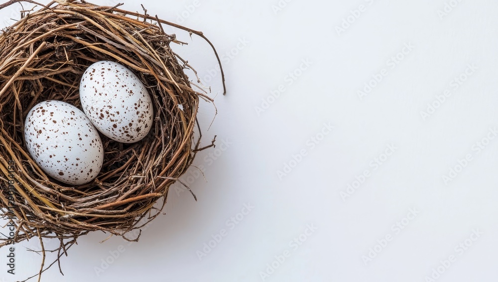Nestled Eggs in Bird's Nest on White Background Nestled Eggs in Bird's Nest on White Background