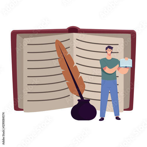 poem book classic with quill pen icon
