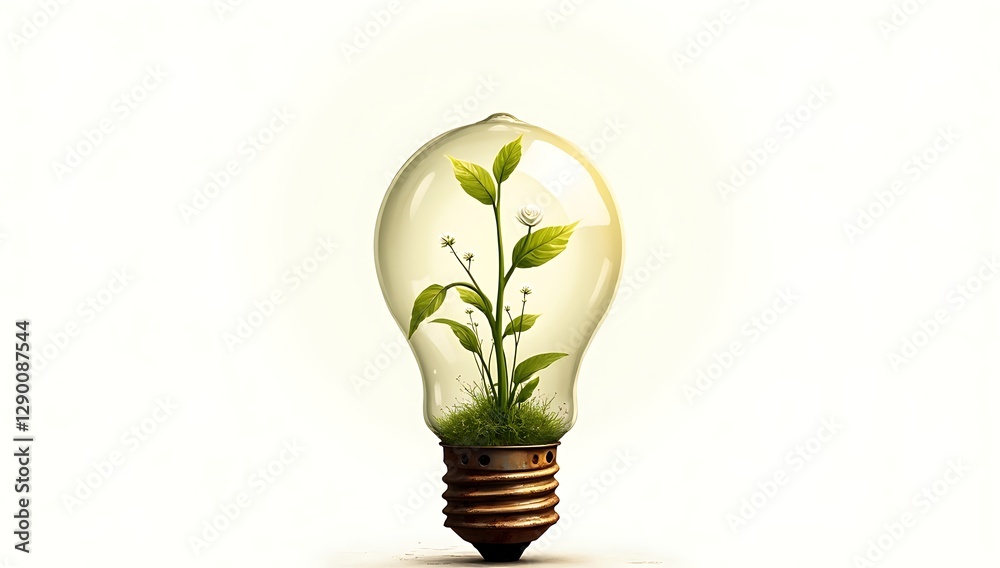 Simple 2D illustration of a small plant growing inside a cracked lightbulb, symbolizing hidden potential and growth, on a plain white background. Simple 2D illustration of a small plant growing inside a cracked lightbulb, symbolizing hidden potential and growth, on a plain white background.