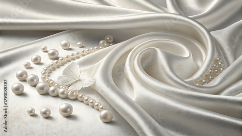 Pearl White Background with Flowing Silk Texture and Gentle Shadow Effects Ideal for wedding invitations, luxury branding, fashion lookbooks, and high-end packaging photo