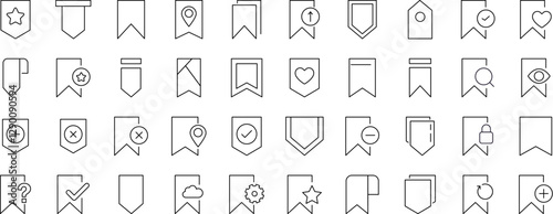 Collection of Signs of Bookmark. Suitable for books, stores, shops. Editable stroke in minimalistic outline style. Symbol for design