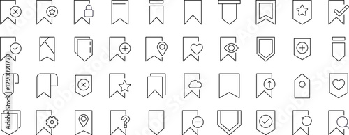 Signs of Bookmark for Shops and Stores. Suitable for books, stores, shops. Editable stroke in minimalistic outline style. Symbol for design
