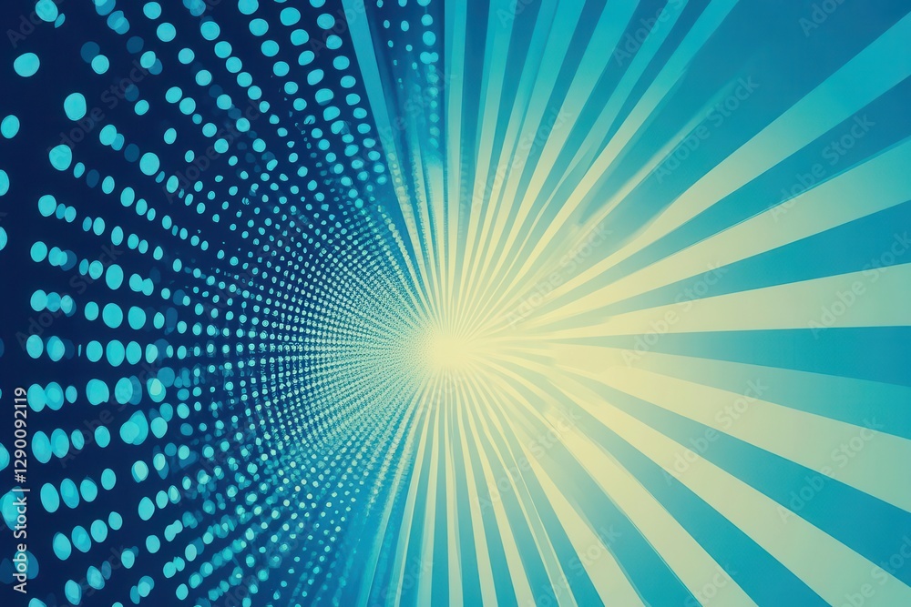 dynamic geometric abstract background with radiating comic-style halftone dots and bold gradient blues, retro pop art aesthetic dynamic geometric abstract background with radiating comic-style halftone dots and bold gradient blues, retro pop art aesthetic