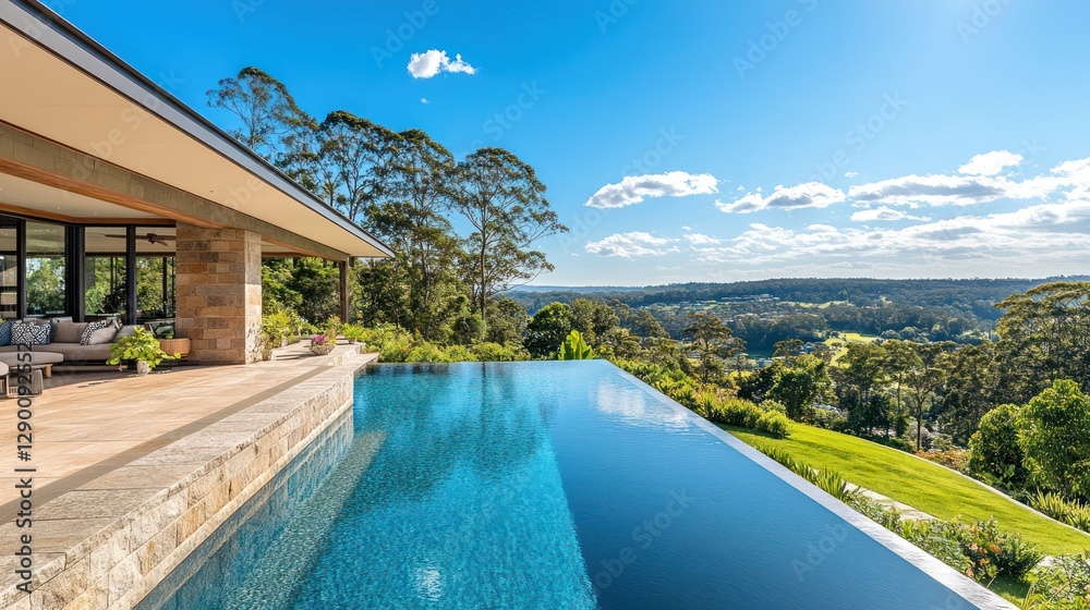 Fototapeta premium Infinity pool overlooking scenic valley.