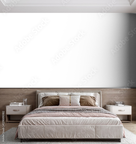 Wallpaper Mural interior of a bedroom wall mock up for wall paper design.3d rendering Torontodigital.ca