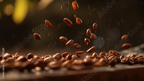 Falling Coffee Beans - Rustic Coffee Photography, Barista Wall Art, Kitchen Decor, Coffee Lover Gift