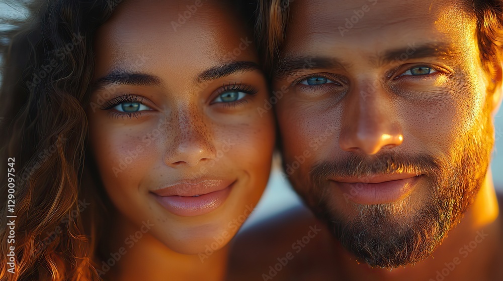 portrait of a young mixed race couple on the beach at sunset portrait of a young mixed race couple on the beach at sunset