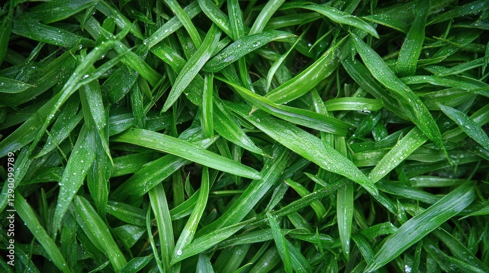 Lush green grass blades with water droplets. Lush green grass blades with water droplets.