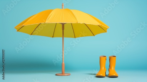 Wallpaper Mural A beach umbrella and flip flops, left empty space, soft yellow background,generative ai illustration Torontodigital.ca