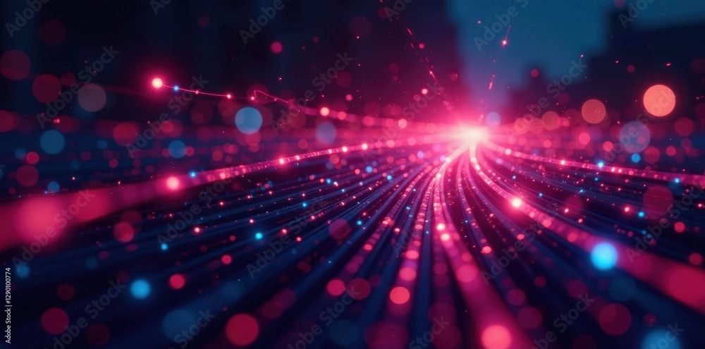 Fototapeta premium Abstract image of light streaks representing data transfer over fiber optics, light speed, digital