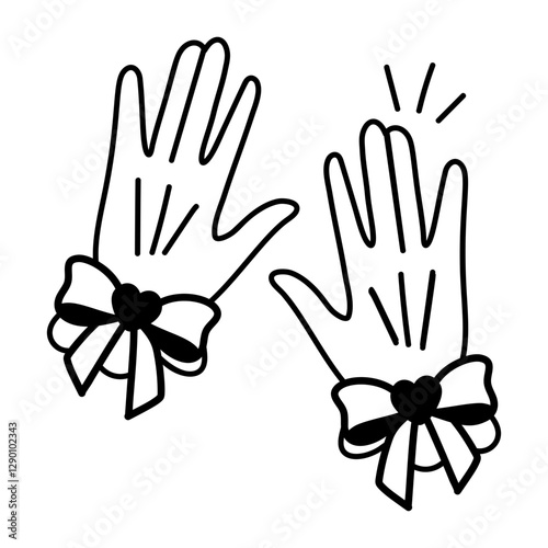 Lace gloves icon in doodle style 

