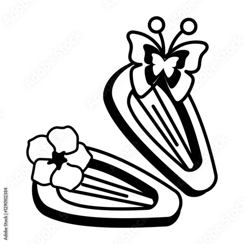 A doodle style icon of hair clips 

