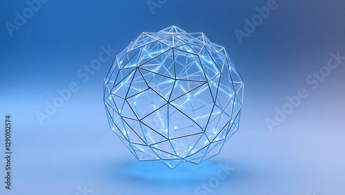 3D Rendering of Futuristic Sphere: Abstract Design with Wireframe Structure & Geometric Shapes for Technology Concept