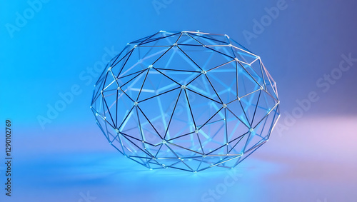 Geometric 3D Abstract Design: Modern Blue Wireframe with Futuristic Structure & Dynamic Gradient Lighting