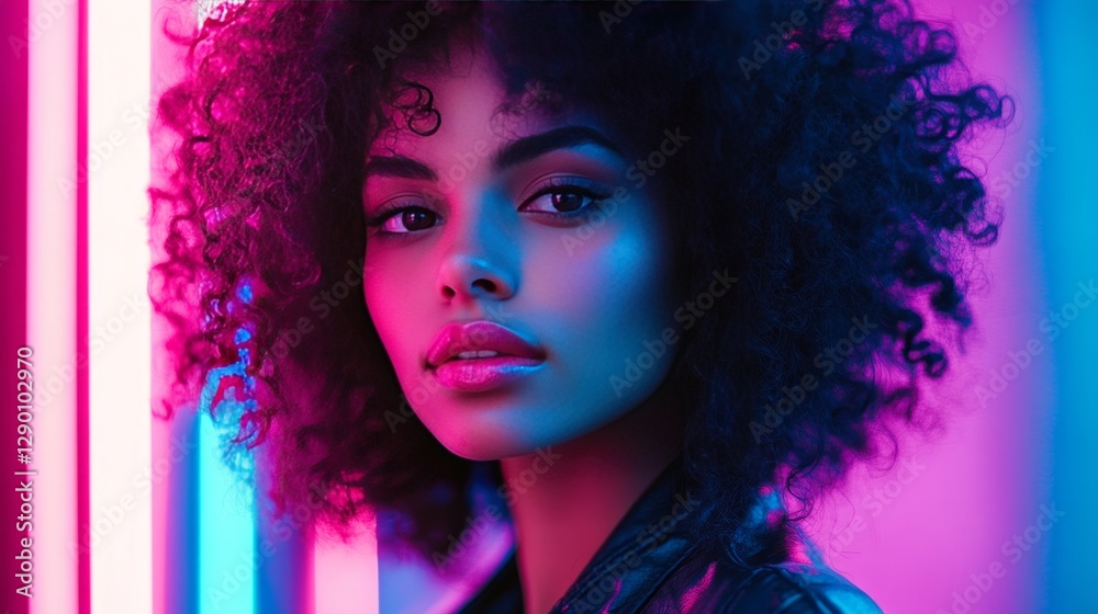 Fototapeta premium Neon Glow Portrait Of A Gorgeous Young Woman. Fashion, Beauty.