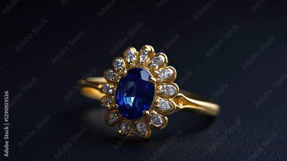 Elegant gold ring with sapphire and diamond accents Elegant gold ring with sapphire and diamond accents