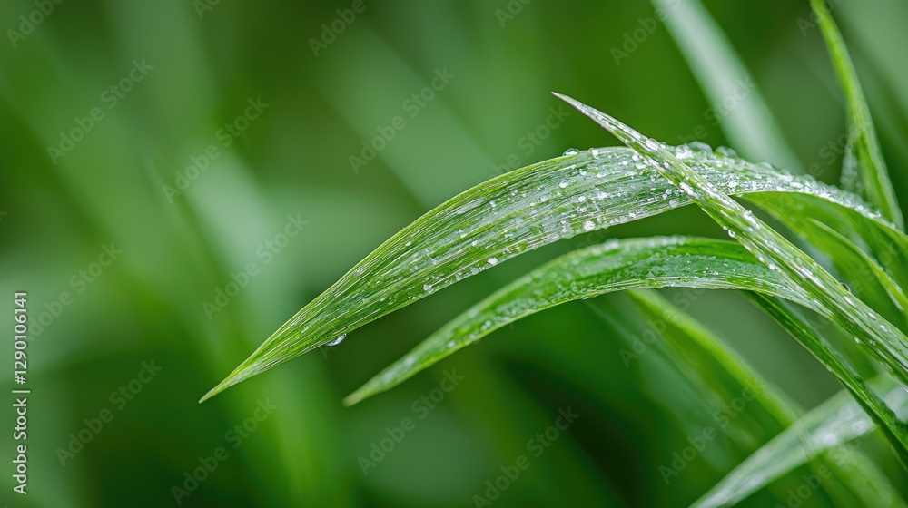 Dew-covered grass blades, close-up, nature background, website banner Dew-covered grass blades, close-up, nature background, website banner