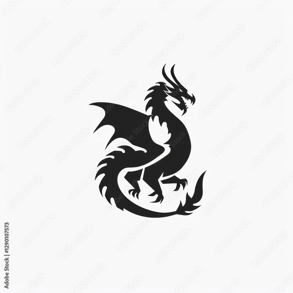 Fototapeta premium Silhouette dragon animal shark fish.