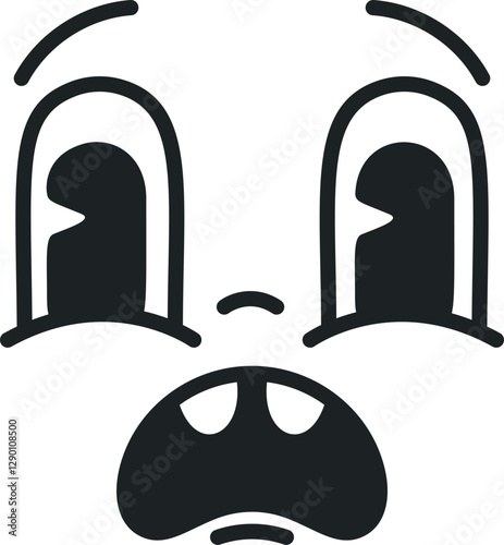 Scared groovy face black-and-white vector illustration