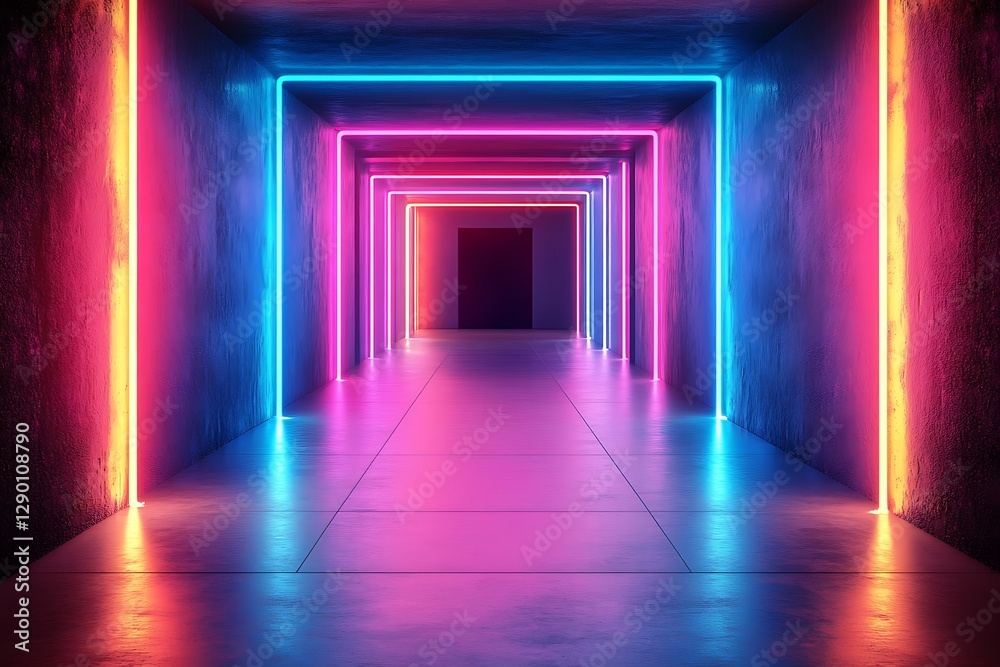 Neon corridor, glowing lights, abstract background, design Neon corridor, glowing lights, abstract background, design