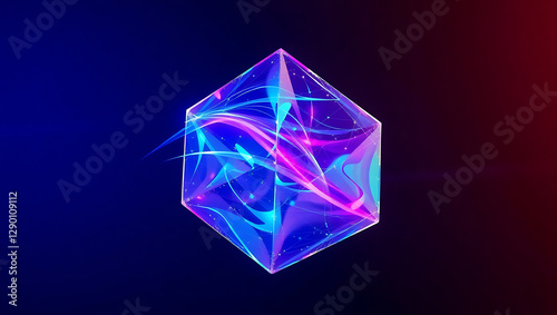 Colorful 3D Abstract Neon Cube with Glowing Geometric Shapes - Futuristic & Vibrant Digital Design Background