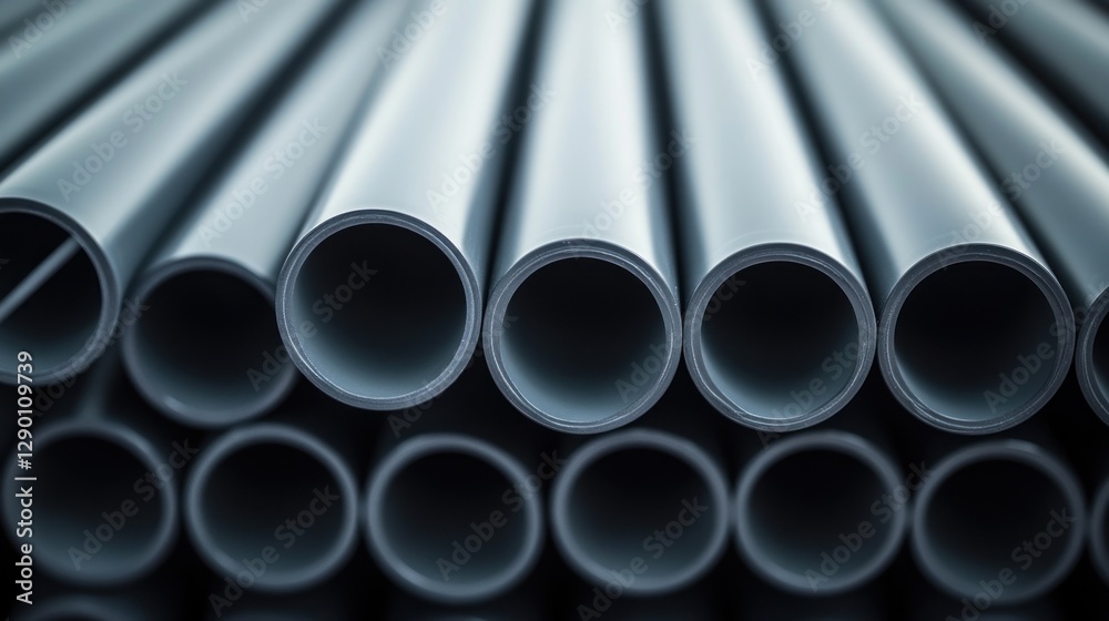 Close-up of stacked metal pipes in industrial setting Close-up of stacked metal pipes in industrial setting