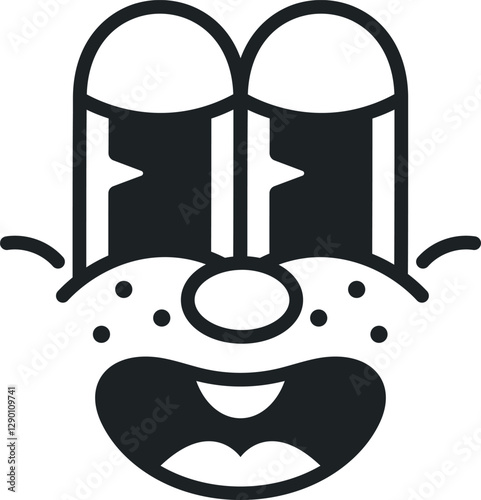 Funny groovy caricature black-and-white vector illustration