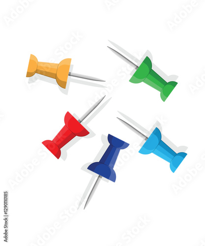 Set of push pins in different colors. Thumbtacks. stock illustration