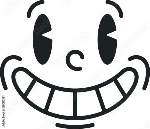 Smiling groovy caricature black-and-white vector illustration