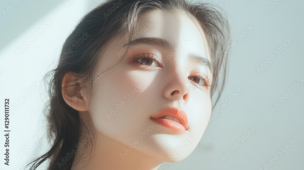 Naklejka premium Portrait of a Young Woman in Soft Natural Light
