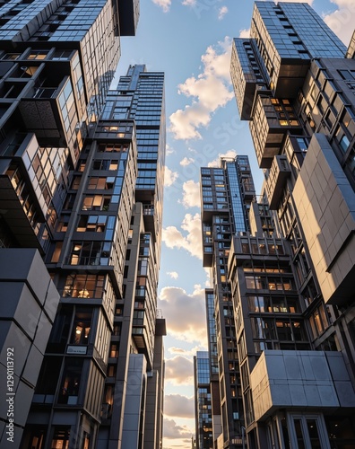 Urban architecture; deconstructed skyscrapers represented as geometric fragments photo