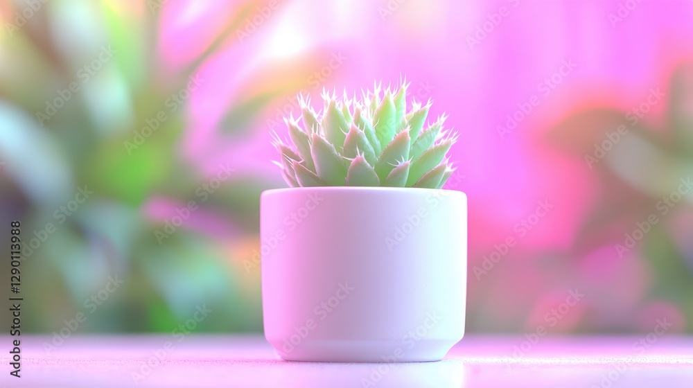 Small succulent in white pot, vibrant background. Possible use Interior design, home decor, nature photography Small succulent in white pot, vibrant background. Possible use Interior design, home decor, nature photography